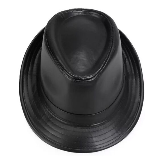 Other - Black Faux Leather Short Brim Trilby Fedora Hat NEW